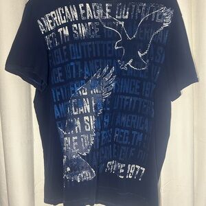 Vintage American Eagle Outfitters Men's Blue Graphic Tee Shirt Y2K